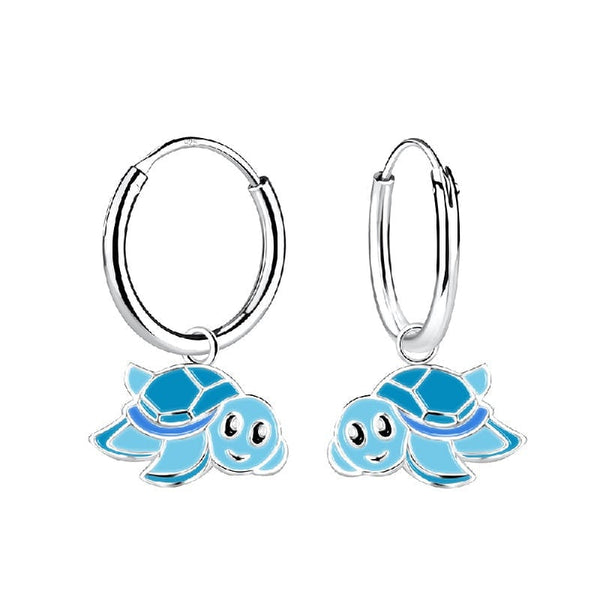 Children's Sterling Silver 'Blue Turtle' Hoop Earrings