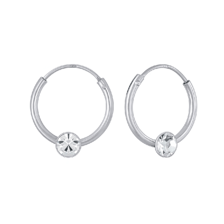 Children's Sterling Silver 'Clear Diamante Crystal Ball' Hoop Earrings