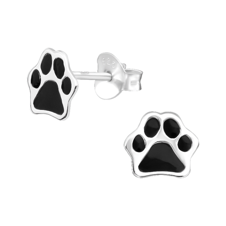 Children's Sterling Silver 'Pink and Multicoloured Sparkle Paw' Crystal Stud Earrings