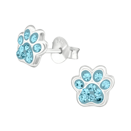 Children's Sterling Silver 'Aqua Blue Crystal Heart' Stud Earrings