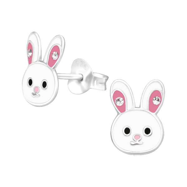 Children's Sterling Silver 'Bunny Rabbit Face with Crystals' Stud Earrings