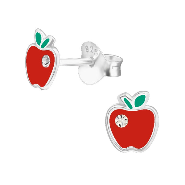 Children's Sterling Silver Red Apple Stud Earrings