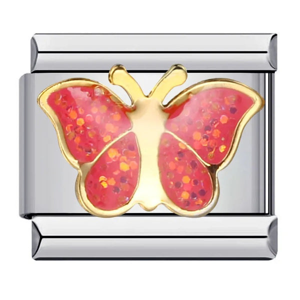 Stainless Steel 9mm Shiny 'Red Butterfly' Link for Italian Charm Bracelet
