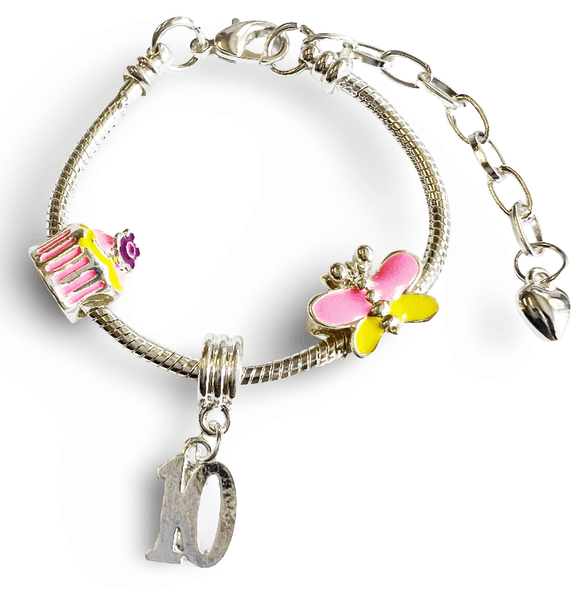 Children's Adjustable 'Happy Birthday To You - Age 10' Silver Plated Charm Bead Bracelet