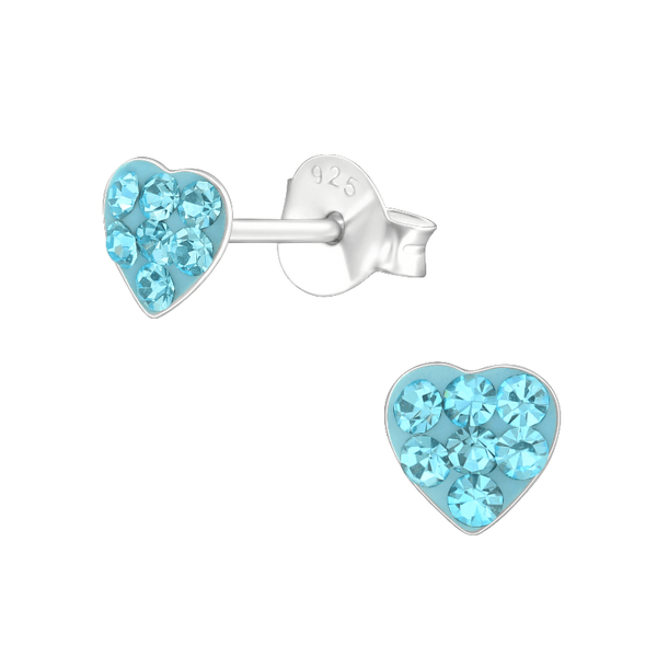 Children's Sterling Silver 'Aqua Blue Crystal Heart' Stud Earrings
