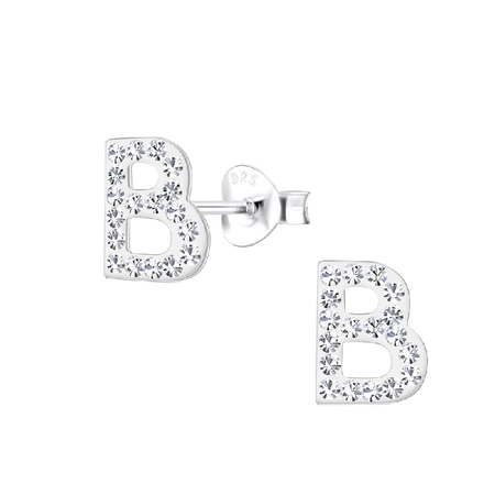 Children's Sterling Silver 'Letter G' Crystal Stud Earrings