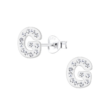 Children's Sterling Silver 'Letter T' Crystal Stud Earrings