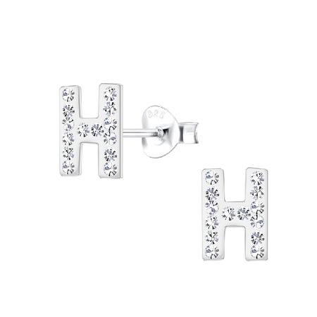 Children's Sterling Silver 'Letter M' Crystal Stud Earrings