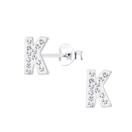 Children's Sterling Silver 'Letter M' Crystal Stud Earrings