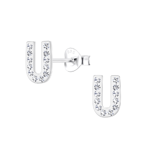 Children's Sterling Silver 'Letter U' Crystal Stud Earrings