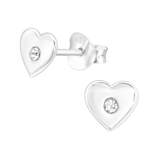 Children's Sterling Silver 'Heart with Centre Crystal' Stud Earrings