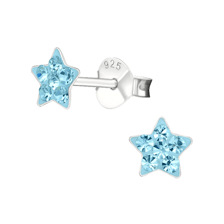 Children's Sterling Silver 'Aqua Blue Dazzle Crystal Heart' Stud Earrings
