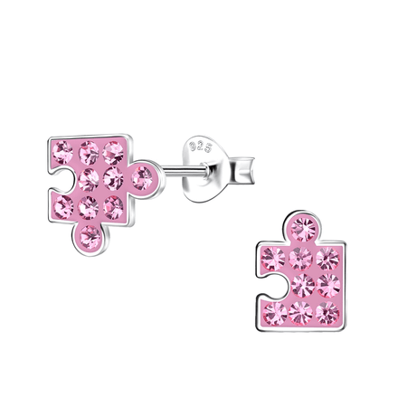 Children's Sterling Silver 'Sparkle Jigsaw Puzzle Piece' Crystal Stud Earrings