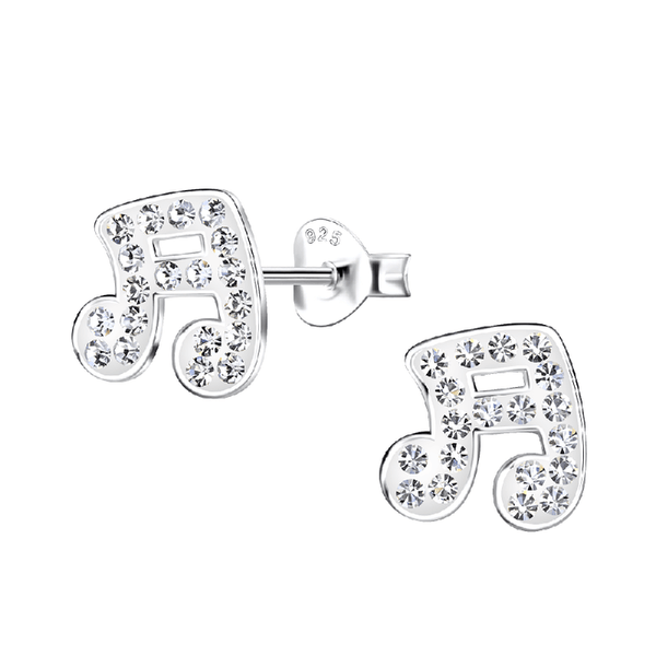 Children's Sterling Silver 'Sparkle Music Notes' Crystal Stud Earrings