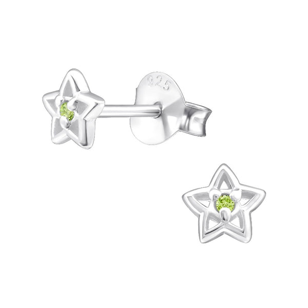 Children's Sterling Silver 'August Birthstone' Star Stud Earrings