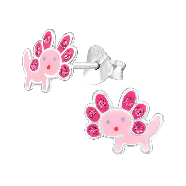 Children's Sterling Silver Pink Axolotl Stud Earrings