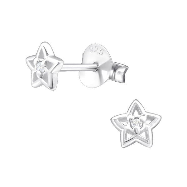 Children's Sterling Silver 'April Birthstone' Star Stud Earrings