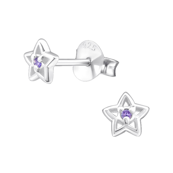 Children's Sterling Silver 'June Birthstone' Star Stud Earrings