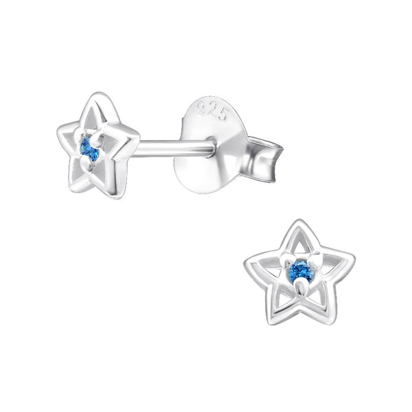 Children's Sterling Silver 'December Birthstone' Star Stud Earrings