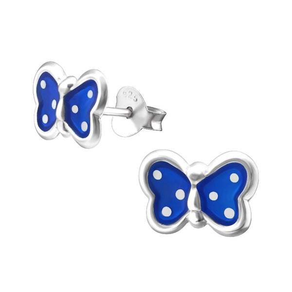 Children's Sterling Silver Spotty Blue Butterfly Stud Earrings