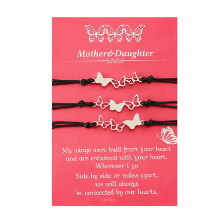 Adjustable Mother and Daughter Heart Wish Bracelets with Presentation Card - Lilac Purple