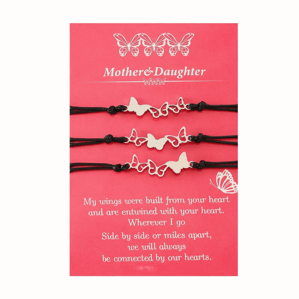 Adjustable Set of 3 Mother and Daughters Butterfly Wish Bracelets with Presentation Card