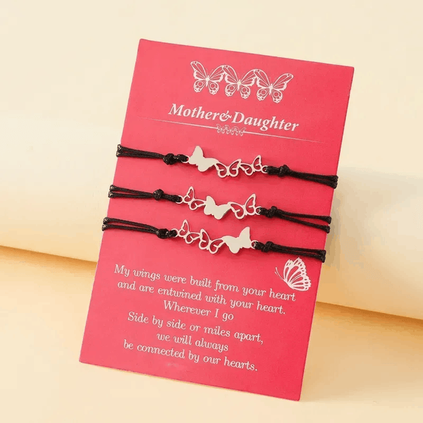 Adjustable Set of 3 Mother and Daughters Butterfly Wish Bracelets with Presentation Card