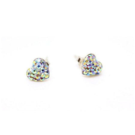 Designer Style Silver and Crystal Diamante 'Sparkle Heart' Stud Earrings