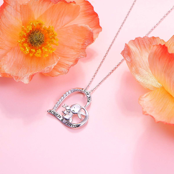 Adult/Teenager 'Mother and Baby Bunny Rabbit' Crystal Heart Pendant Necklace