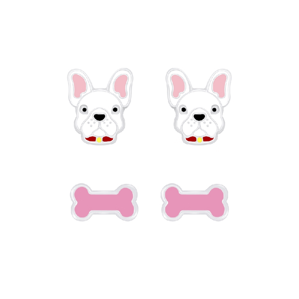 Children's Sterling Silver Set of 2 Pairs of 'Dogs Forever' Stud Earrings