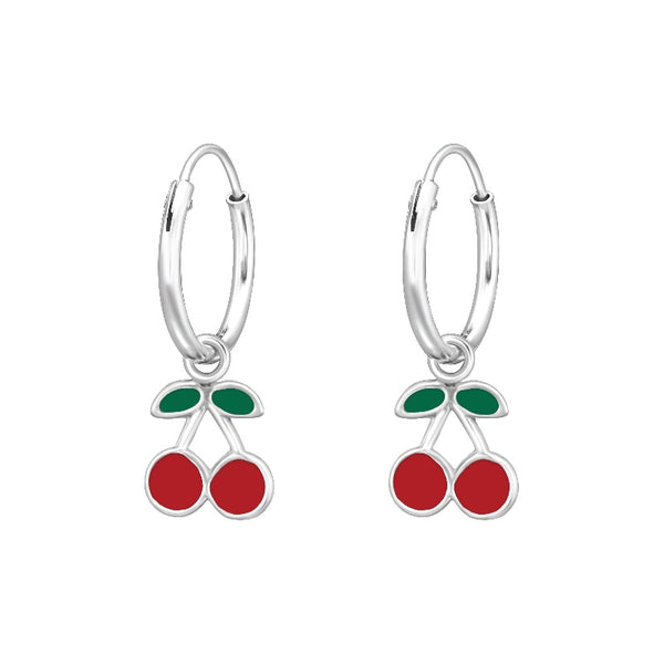 Children's Sterling Silver Cherry Hoop Earrings
