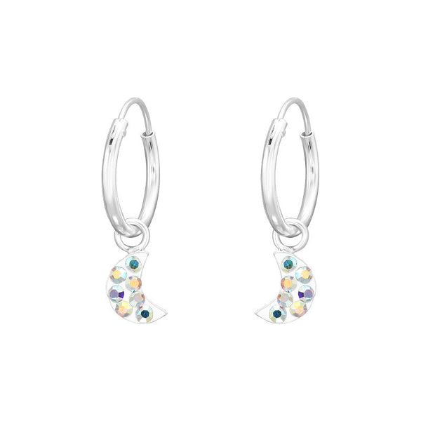 Children's Sterling Silver 'Crystal Moon' Hoop Earrings