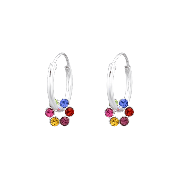 Children's Sterling Silver 'Crystal Flower' Hoop Earrings