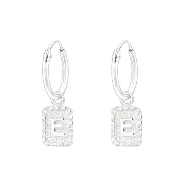 Children's Sterling Silver 'Letter E' Hoop Earrings