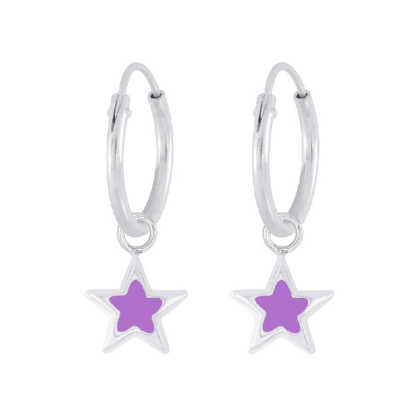 Children's Sterling Silver 'Purple Star' Hoop Earrings