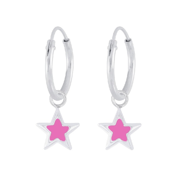 Children's Sterling Silver 'Pink Star' Hoop Earrings