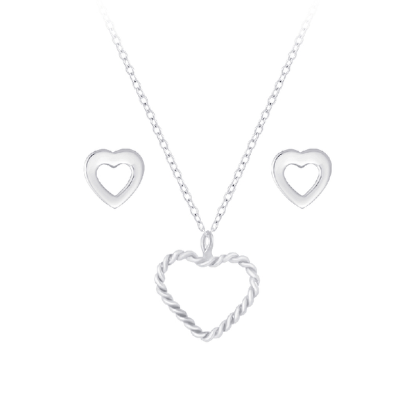 Children's Sterling Silver Heart Pendant Necklace and Heart Stud Earrings Set