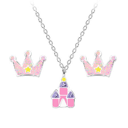 Children's Sterling Silver Pink Ballet Shoes Pendant Necklace and Pink Ballerina Stud Earrings Set