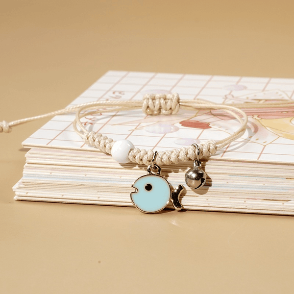 Children's Adjustable 'Blue Fish' Wish Bracelet / Friendship Bracelet -Beige