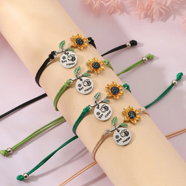Adjustable 'Bee Happy, Bee You' Wish Bracelet / Friendship Bracelet -Beige