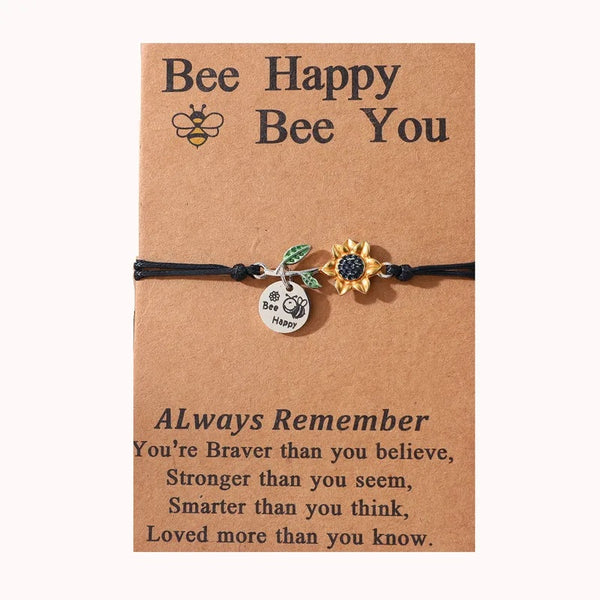 Adjustable 'Bee Happy, Bee You' Wish Bracelet / Friendship Bracelet -Black