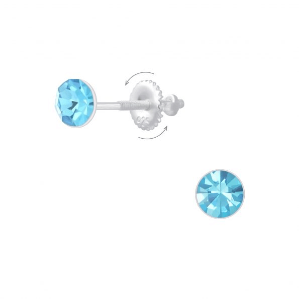 Children's Sterling Silver Blue Crystal Screw Back Stud Earrings