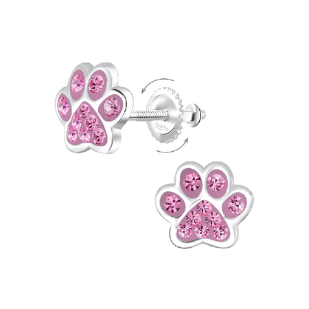 Children's Sterling Silver 'Pink Butterfly with Multi-Coloured Crystals' Stud Earrings
