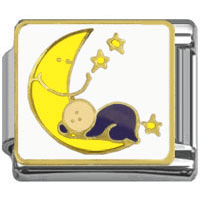 Stainless Steel 9mm Shiny 'Baby in Moon' Link for Italian Charm Bracelet