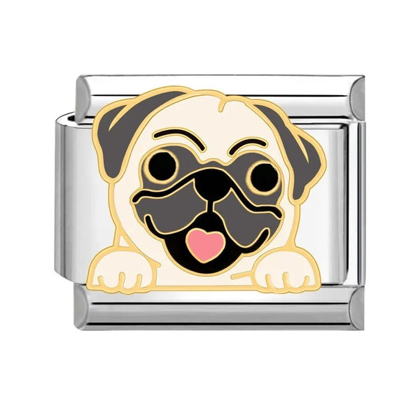 Stainless Steel 9mm Shiny 'Pug Dog' Link for Italian Charm Bracelet
