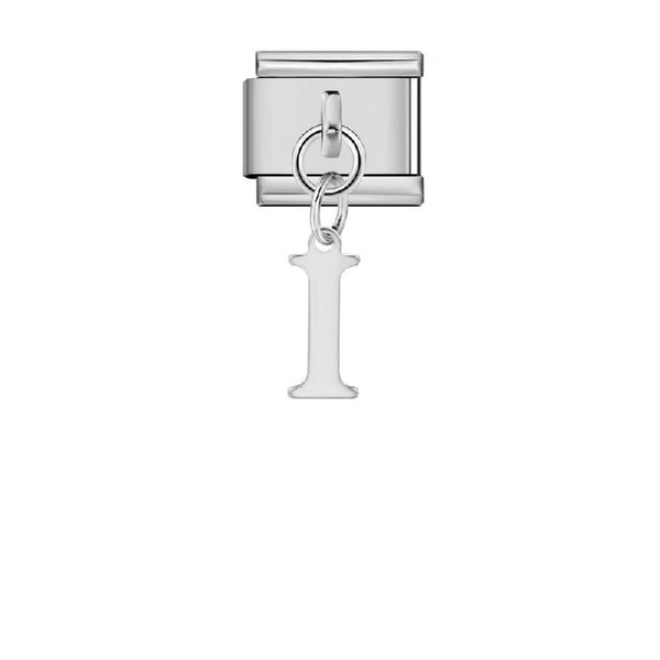 Stainless Steel 9mm Shiny Link with Dangling Letter I for Italian Charm Bracelet