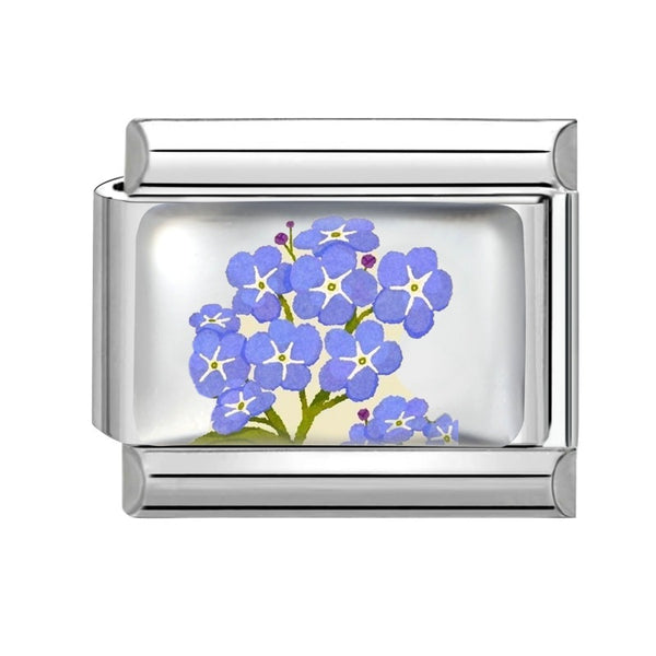 Stainless Steel 9mm Shiny Forget-me-nots Flower Link for Italian Charm Bracelet