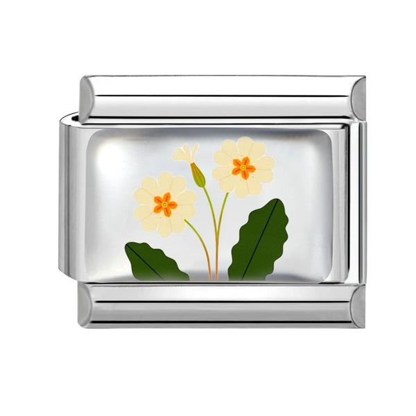 Stainless Steel 9mm Shiny Pale Yellow Primroses Flower Link for Italian Charm Bracelet