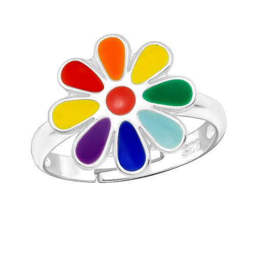 Children's Sterling Silver Adjustable Multicoloured Flower Ring