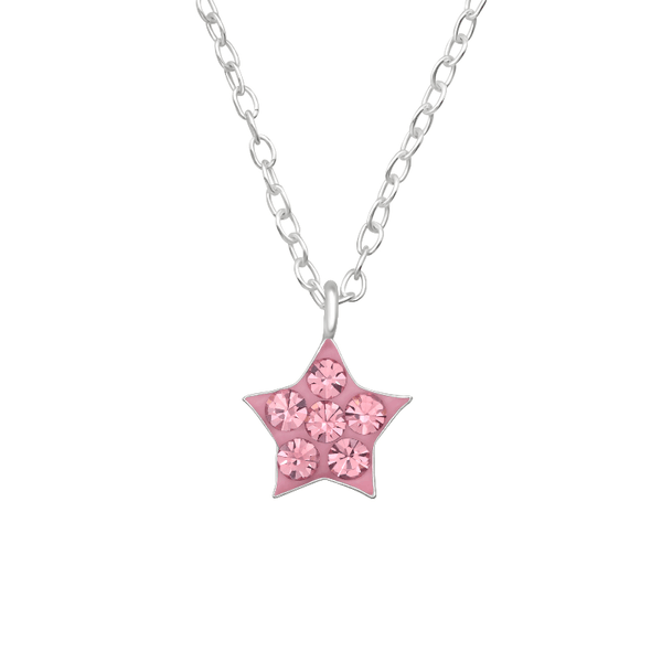 Children's Sterling Silver Light Rose Pink Crystal Star Pendant Necklace